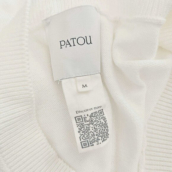 PATOU WHITE SHORT SLEEVES JACQUARD COTTON KNIT TOP (M) - Picture 5 of 7